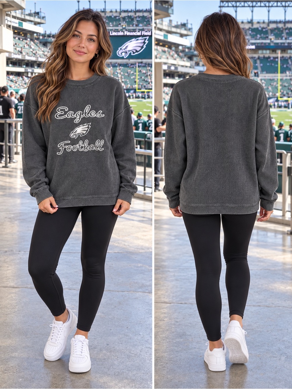 NFL Women's Eagles Script Pullover Sweatshirt - Charcoal